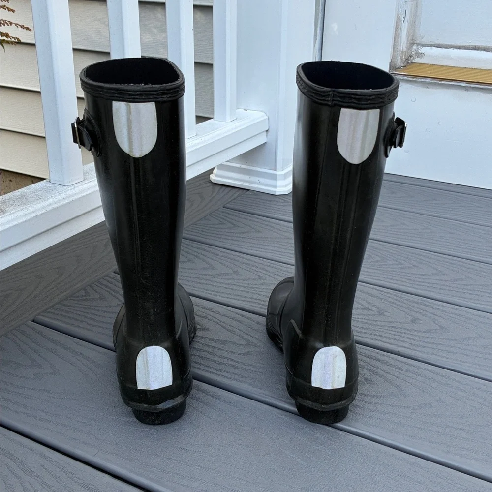 Hunter Unisex Rubber Rain Boots Waterproof Black Glossy US Size 2 Boy/3 Girl